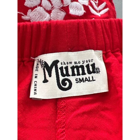 Show Me Your Mumu Laney Pom Pom Shorts Women S Firecracker With White Embroidery - Picture 5 of 8